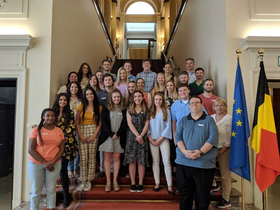 Dr. Lawrence and students at EU Parliament